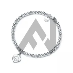 Heart Tag Bead Bracelet in Silver